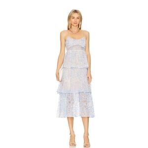 NEW Likely Santos Midi Tier Ruffle Lace Dress Blue Size 12